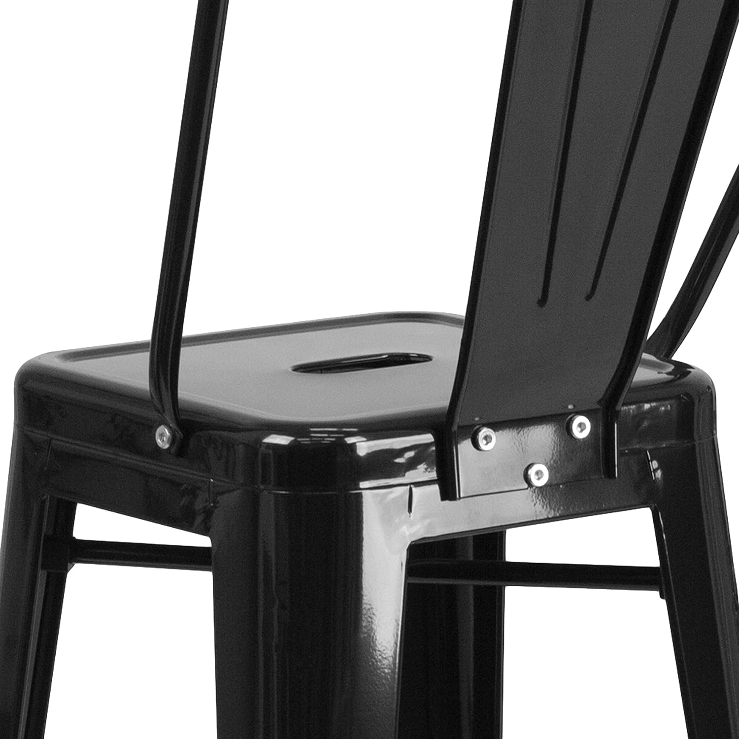 EMMA + OLIVER Commercial Grade 30" H Black Metal Indoor-Outdoor Barstool with Back