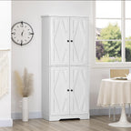 70.75" Farmhouse Kitchen Pantry Cabinet, Freestanding Tall Storage Cabinet with 4 Barn Doors and Adjustable Shelves for Dining Room, White,15.5 * 30 * 70.8