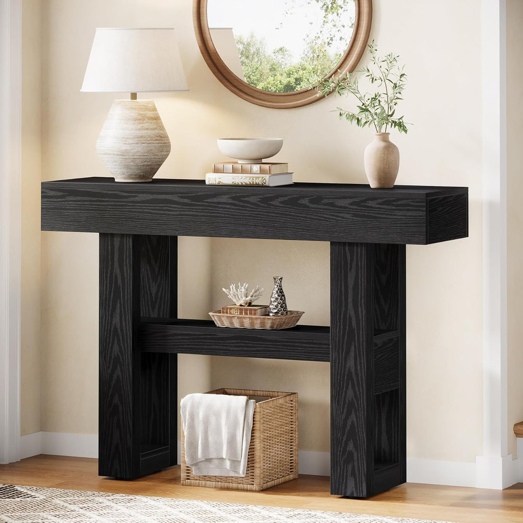 Tribesigns 41.34-Inch Farmhouse Console Table, 2-Tier Narrow Sofa Table Behind The Couch, Entryway Furniture with Storage Shelves for Hallway Foyer Living Room, Black