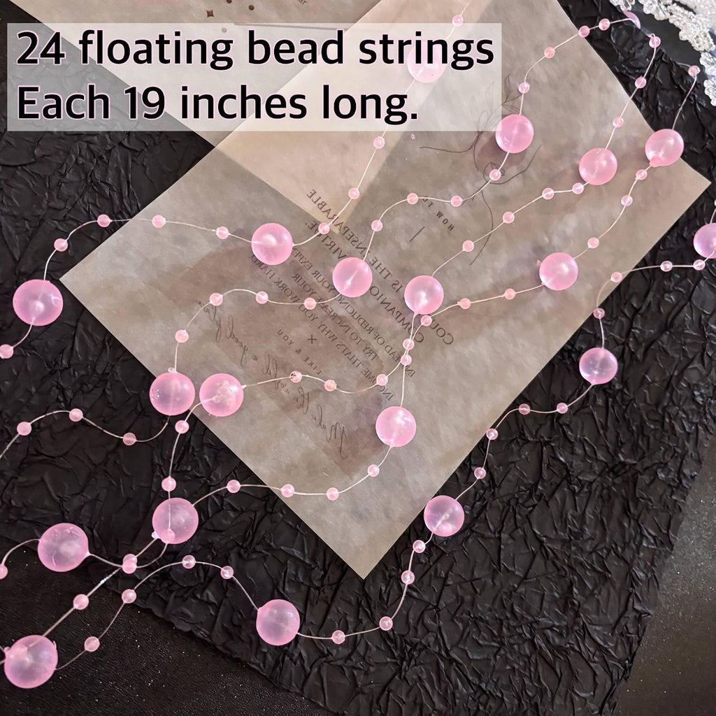 TeaSu 24Pcs Floating Bead String for Floating Candle Centerpieces, Colorful Pearl Bead for Vase Filler, Table Centerpiece, Wedding Reception and Home Decoration (Pink)