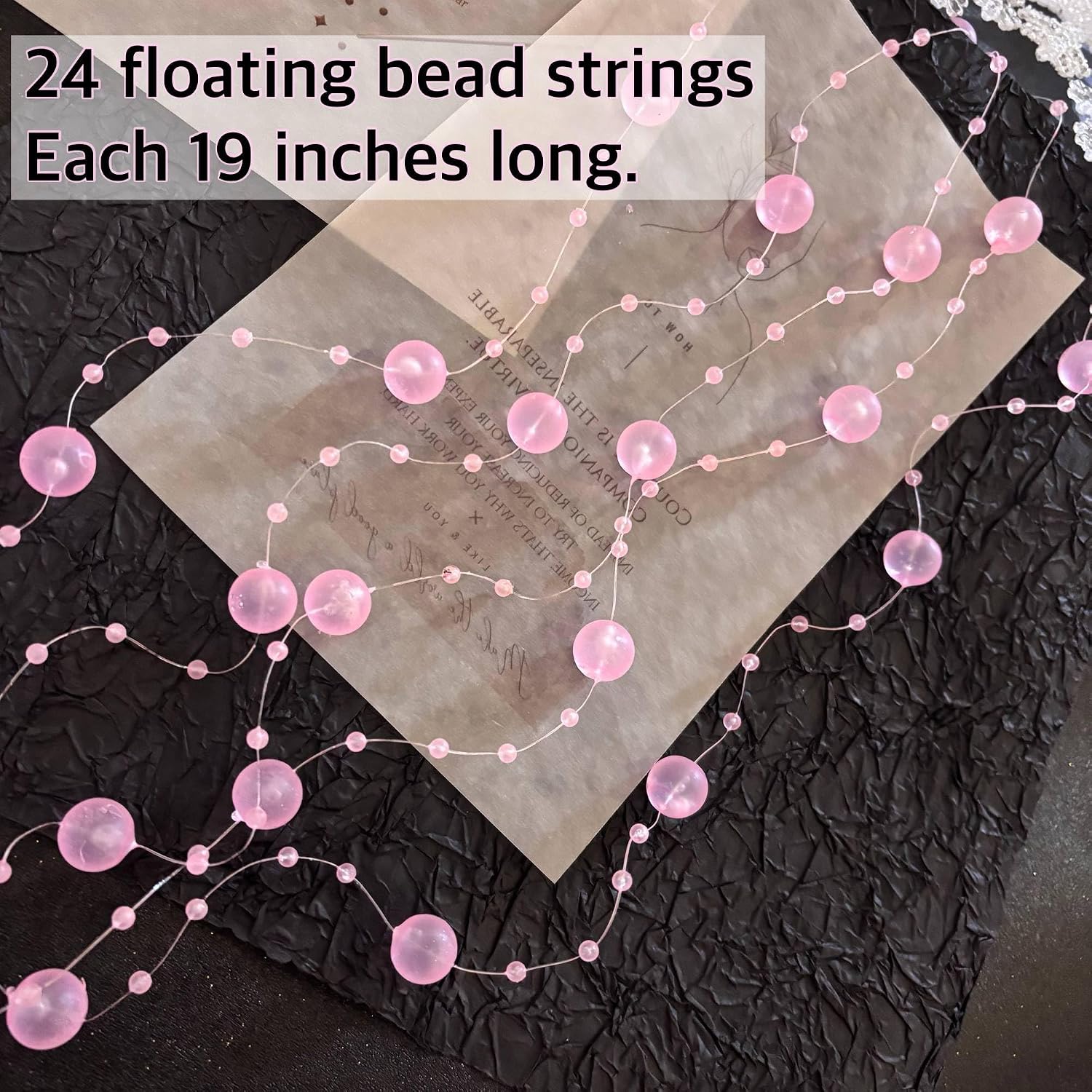 TeaSu 24Pcs Floating Bead String for Floating Candle Centerpieces, Colorful Pearl Bead for Vase Filler, Table Centerpiece, Wedding Reception and Home Decoration (Pink)