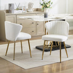 WUTUTUEE Velvet Vanity Chair Set of 2, Modern Makeup Chair with Back Golden Legs, Small Cute Accent Chair for Vanity, Living Room, Bedroom, White