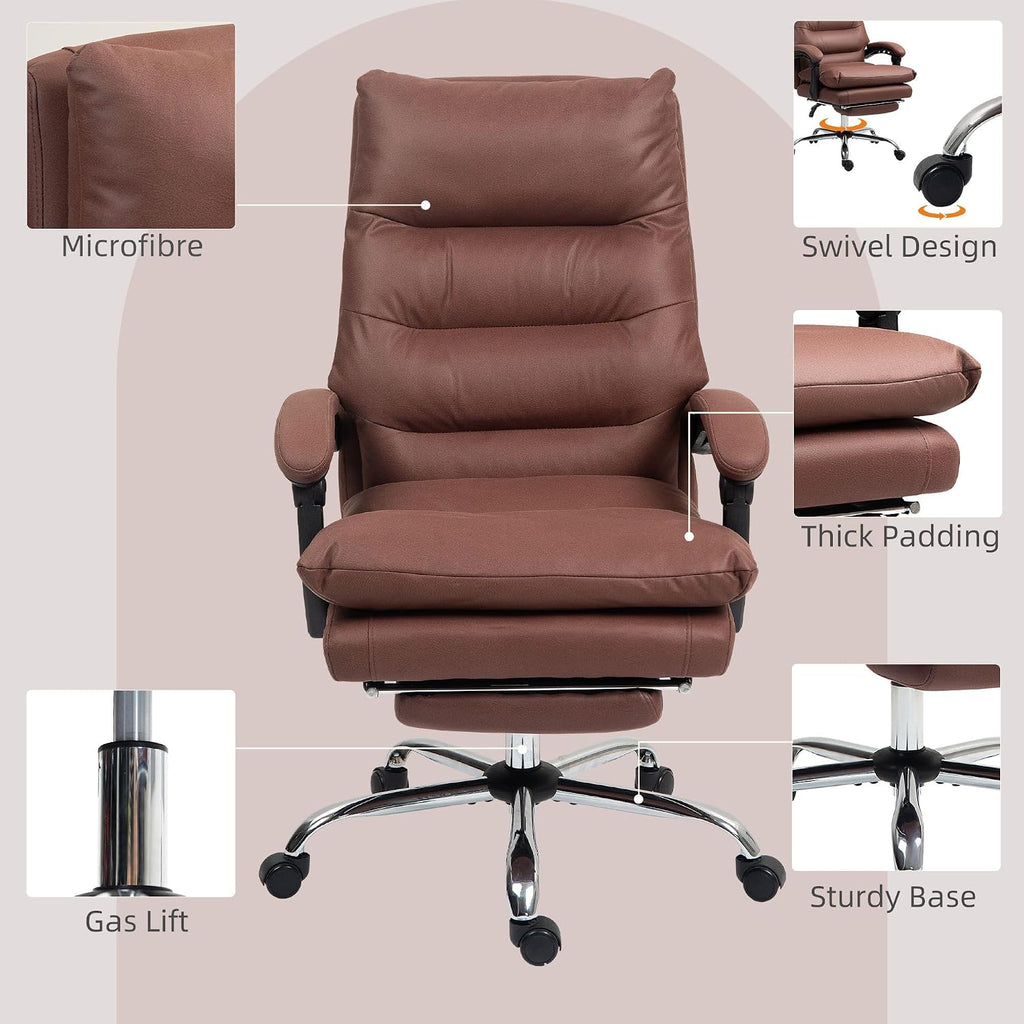 Comfort Premium Microfiber Heated Massage Reclining Office Chair Footrest Double Layer Padding Swivel Wheels Coffee Color