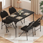 IDEALHOUSE 4 Feet Folding Table, Protable Foldable Card Table, Metal Legs Support, Upholstered PU Leather Tabletop, Heavy Duty, No Assembly Required, Perfet for Indoor and Outdoor, Black
