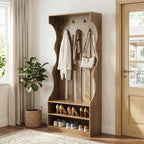 LITTLE TREE 3-In-1 Coat Rack with Shoe Bench, 70.9" Tall Hall Tree with 7 Hooks, Farmhouse Entryway Coat Rack with 2 Tier Shoe Storage for Entryway, Living Room, Bedroom, Brown