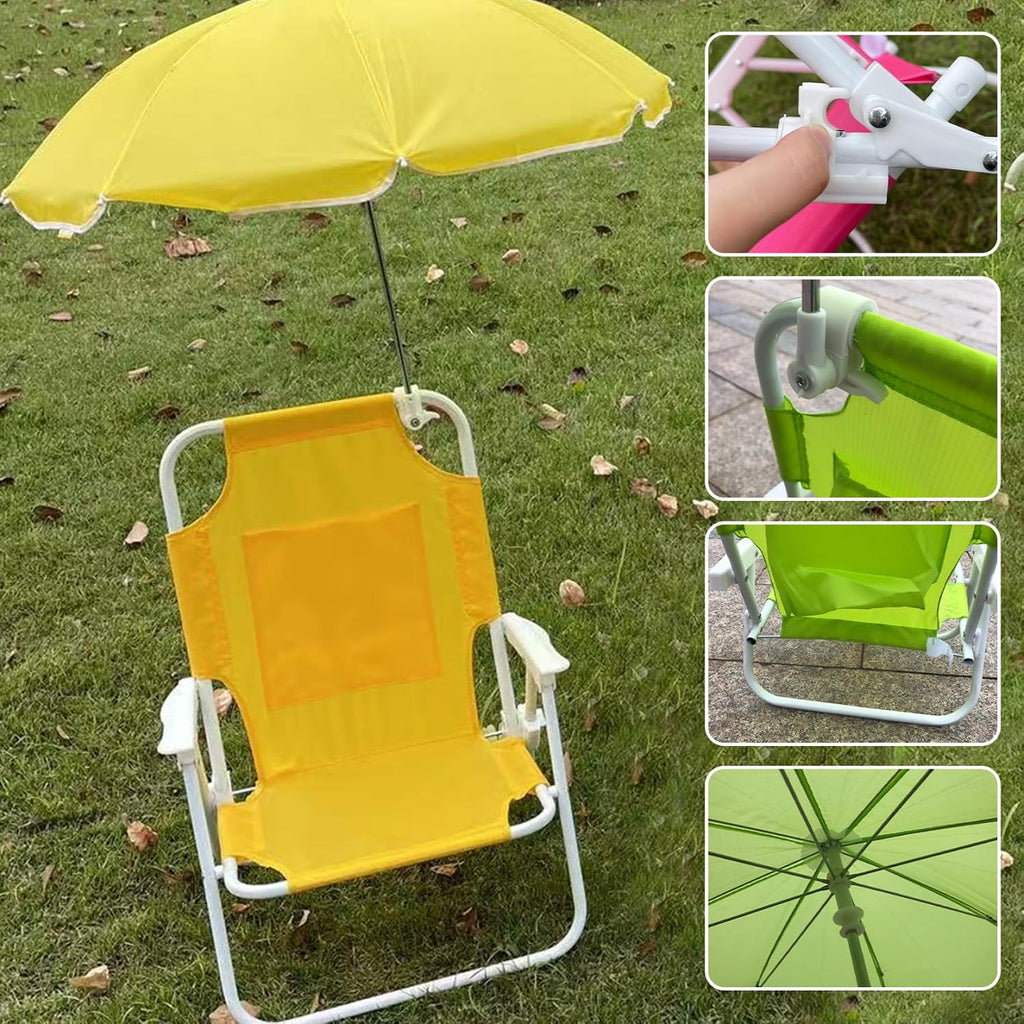 Kids Beach Chair with Umbrella Foldable & Detachable Beach Chair with Canopy, Lightweight and Sturdy Outdoor Seat for Camping, Travel, Lawn, Yellow, Chairs