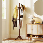 Tangkula Coat Rack Freestanding, Solid Rubber Wood Coat Tree with 11 Hooks and 3 Height Options for Coats, Hats, Bags, Purses, Clothes, Hanger Stand for Entryway Hallway Bedroom Office (Reddish Brown)