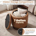 Giantex Round Ottoman with Storage, 360° Swivel Faux Leather Vanity Stool with Removable Lid & Acacia Wood Frame, Ottoman Foot Rest for Living Room, Bedroom, Makeup Room