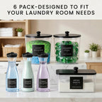 6 Pack Laundry Pods Containers & Dryer Sheet Holder & Laundry Detergent Dispenser, Laundry Room Organization and Storage Jars with Lids, Labels and Scoops for Scent Booster, Powder, Pods