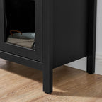 Tall Arched Cabinet with Doors, Black Arch Bookcase Shelves Led Lights, Wooden Pantry Storage Cabinet with Adjustable Glass Partitions for Kitchen Dining Room (Black)