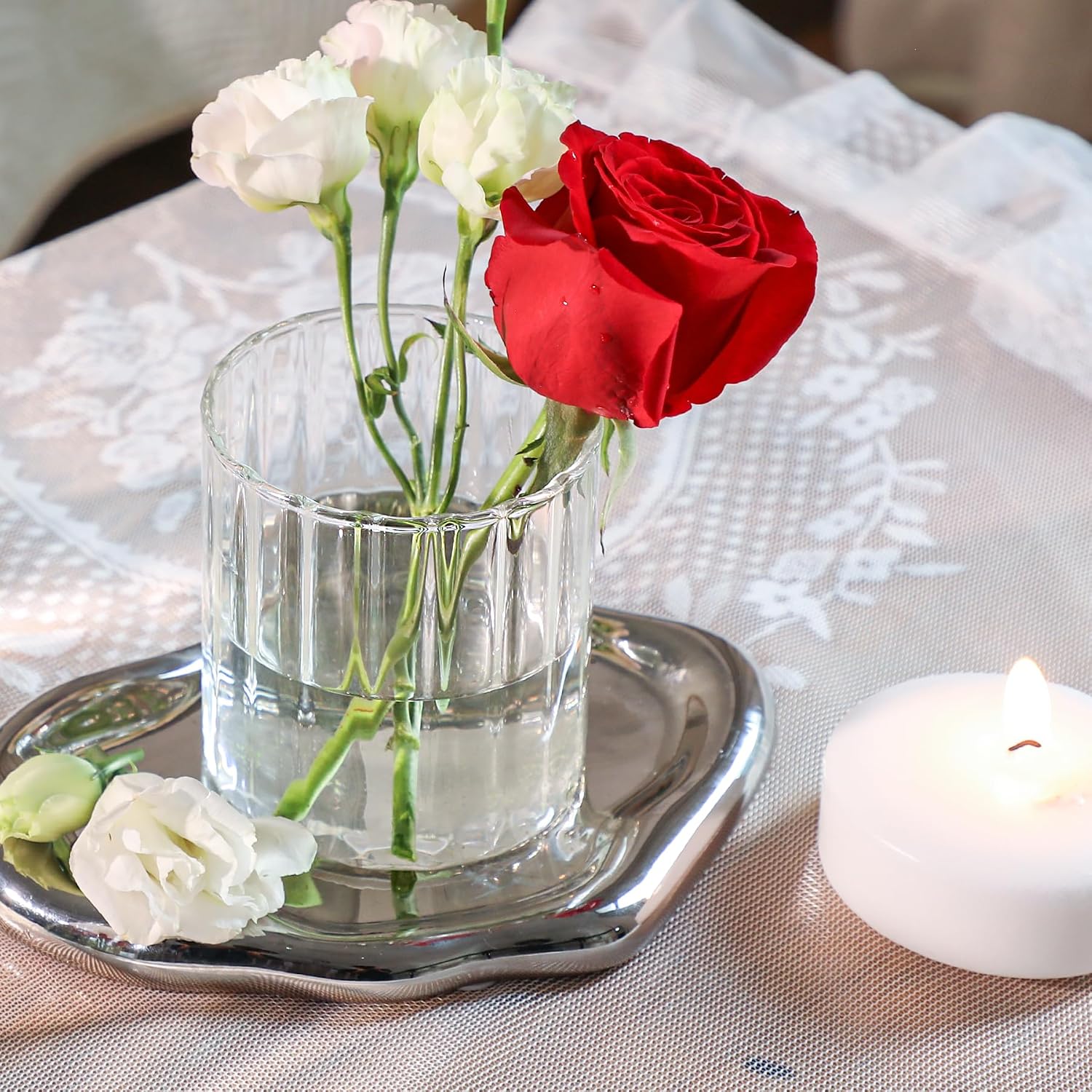 ComSaf Glass Cylinder Vases Pack of 12, Clear Ribbed Bud Vases for Centerpieces Weeding Decoration, 6 inch Tall Clear Flower Vases in Bulk, Hurricane Candle Holder for Party Home Decor