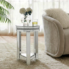 IKIFLY Mirrored End Table with 2-Tier, Crushed Diamond Nightstand with Octagonal Tabletop, Silver Accent Beside Table with Storage for Living Room, Bedroom and Office