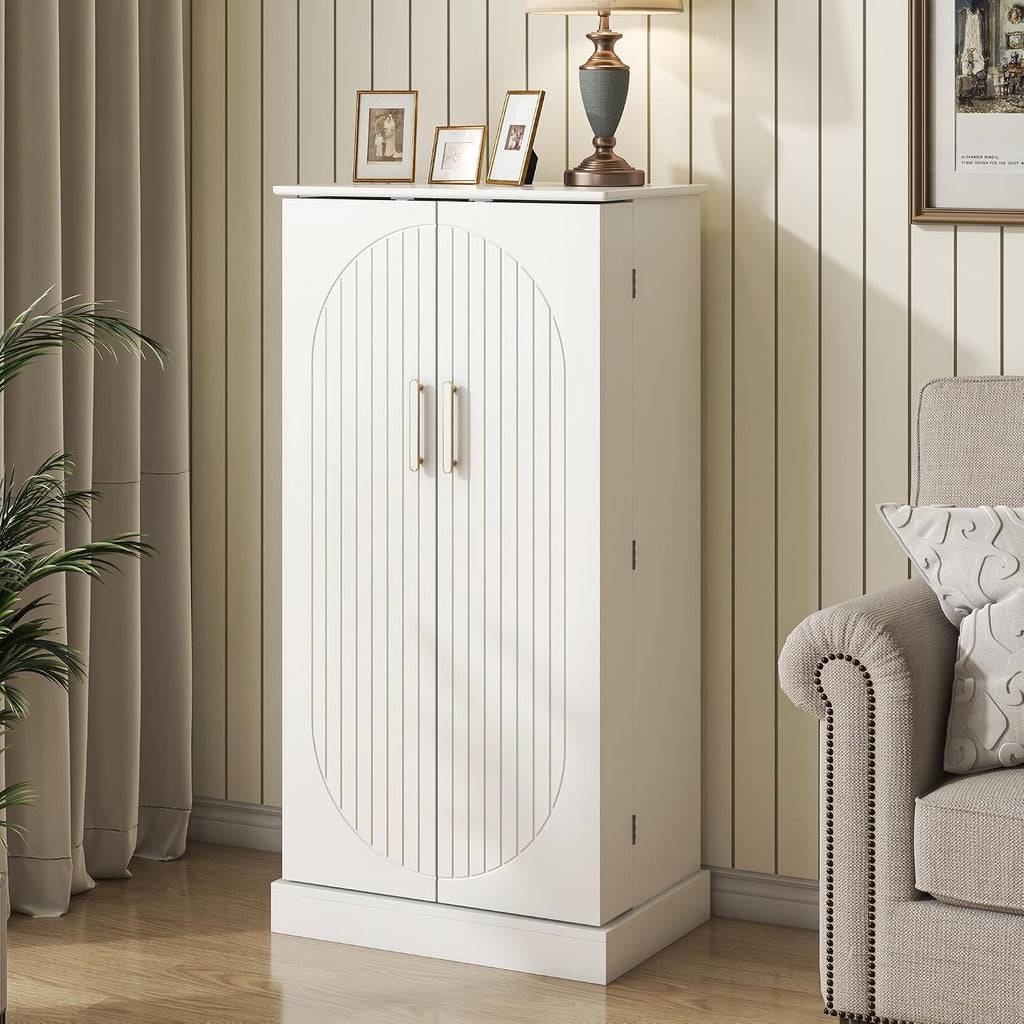 kepptory Kitchen Pantry Cabinet 47" H, Farmhouse Storage Cabinet with Adjustable Shelves and Drawer, Buffet Cupboards Sideboard for Kitchen, Dining Room, Living Room (White, 16" D x 24" W x 47" H)