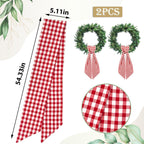 2pcs Wreath Sash for Front Door Red Buffalo Plaid Seersucker Wreath Satin Sash Burlap Garland Ribbon Accessories for Wreath Yard Doorway Indoor Outdoor Bridal Shower Home Decor,5.1 x 54.3