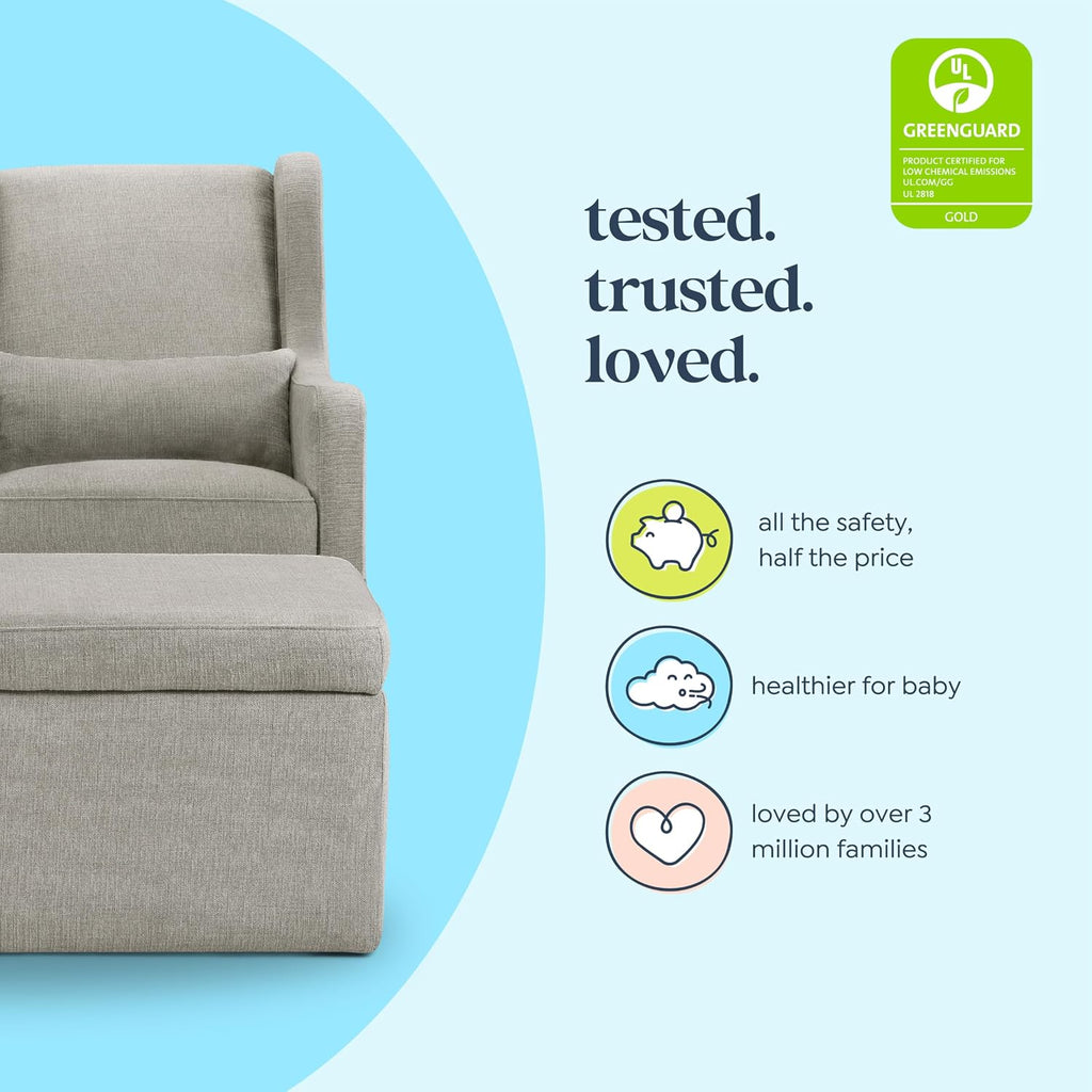 Carter's by DaVinci Adrian Swivel Glider with Storage Ottoman Performance Grey Linen, Water Repellent and Stain Resistant Fabric, Greenguard Gold & CertiPUR-US Certified