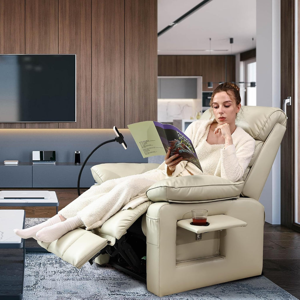 Dual Motor Recliner Chair with Heat & Massage,Faux Leather Power Lift Recliner Chair for Elderly,Cup Holder Tray,Phone Holder,Detachable Armrests,USB & Type-C Ports,Pillow(White Leather)