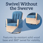 Foundations SafeRocker Glider Rocker with Steel Swivel - Baby Feeding and Rocking Chair for Nursery, Daycare Environment - Nursery Rocking Chairs with Wood Skirt Base - Blue Microfiber