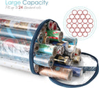 Hearth & Harbor Wrapping Paper Storage Container and Clear Wrap Paper Holder - Christmas Storage Bag with Interior Pockets - Fits Up to 36 Rolls of 40" - Tear Proof, Blue