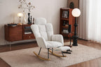 Teddy Fabric Upholstered Rocking Chair with Pillow & Footrest – Modern Accent Armchair with Padded Seat and High Backrest for Nursery, Living Room or Bedroom (Ivory)