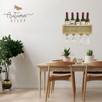 Autumn Alley Wall Mounted Wine Rack - Wine Glass Holder with Natural Rattan Caning - Boho Wine Bottle Holder Hanging for Home, Kitchen, Dining Room,Bar, Wood and Rattan Wall Decor