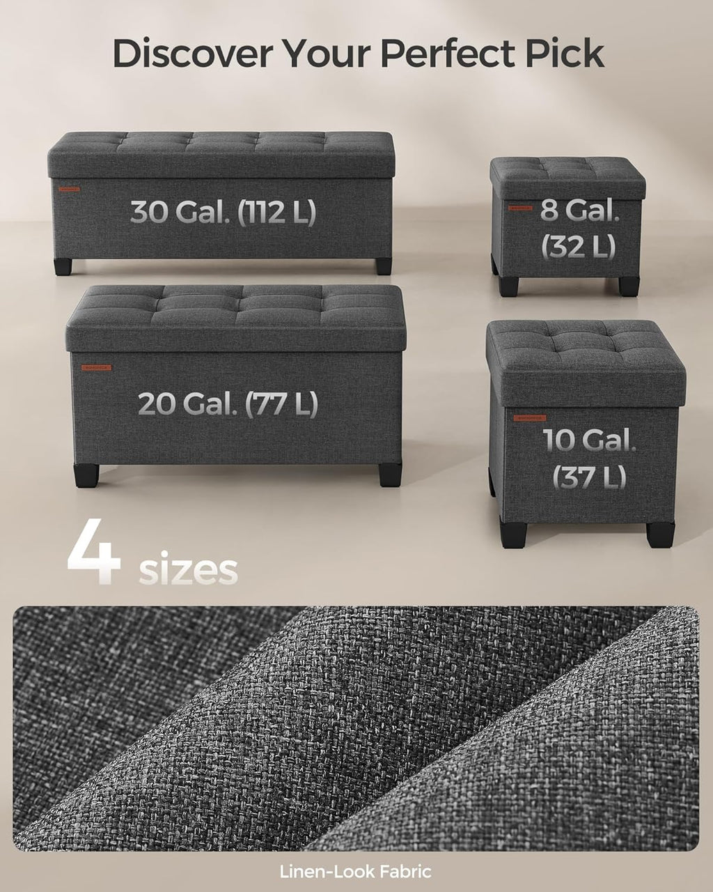SONGMICS Storage Ottoman, Small Ottoman Foot Rest with Legs, 12.6 x 15.7 x 13.2 Inches Foot Stool, Load up to 660 lb, for Living Room, Bedroom, Dorm, Slate Gray ULSF012G01