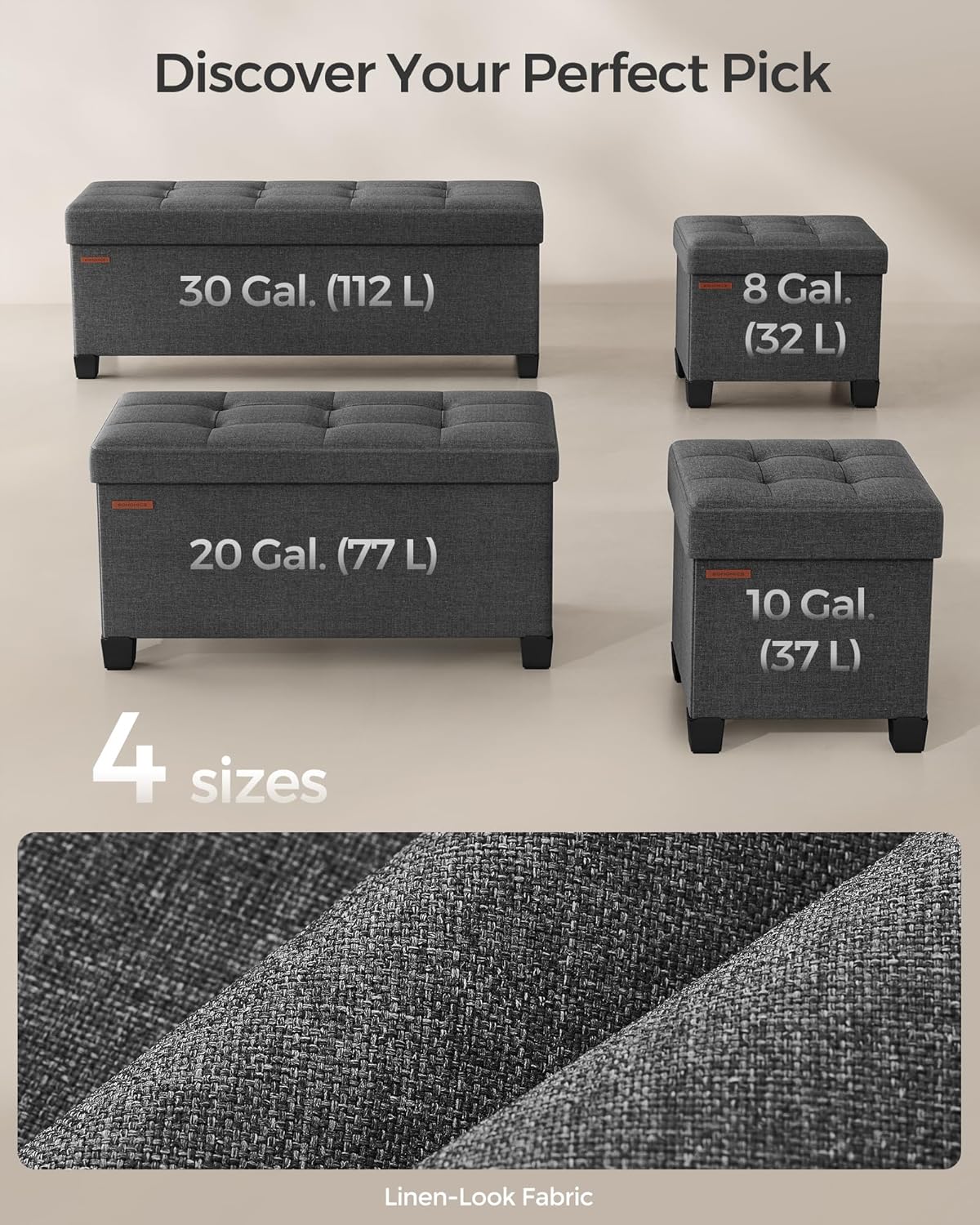 SONGMICS Storage Ottoman, Small Ottoman Foot Rest with Legs, 12.6 x 15.7 x 13.2 Inches Foot Stool, Load up to 660 lb, for Living Room, Bedroom, Dorm, Slate Gray ULSF012G01