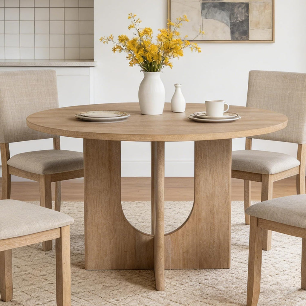 47” Round Dining Table for 4-6, U-Shaped Legs, Wood Modern Kitchen Table for Dining Room, Apartment, Living Room Furniture, Natural