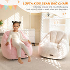 MAXYOYO Kids Bean Bag Chair, Comfy Bean Bag Sofa with Back Support, Faux Fur Cute Chair for Boys and Girls, Stuffed Floor Sofa for Nursery, Bedroom, Beige