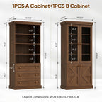 Vyre 71" Tall Farmhouse Kitchen Pantry, Set of 3 Large Storage Cabinets with Glass Doors, Hutch Cabinet with Drawers, Adjustable Shelves for Living Room, Dining Room, Dark Brown