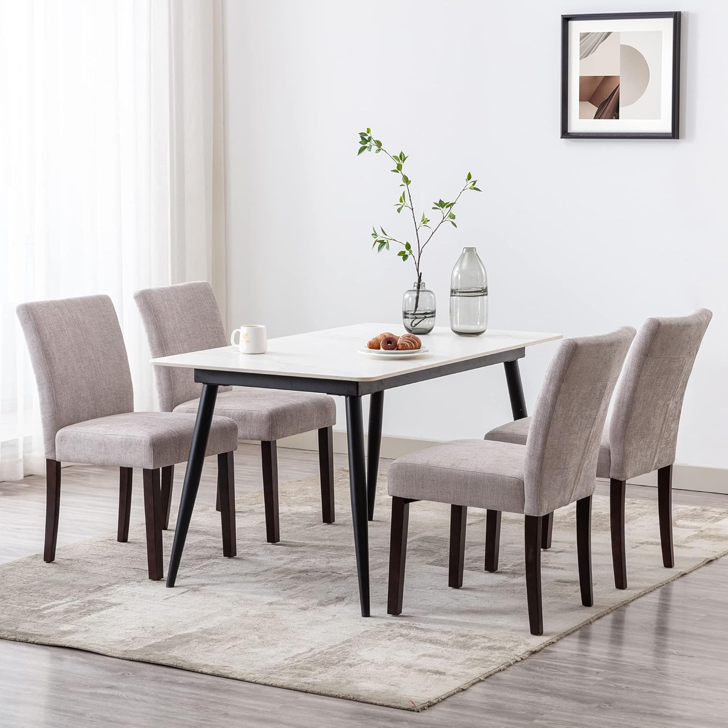 Watson & Whitely Upholstered Dining Chairs Set of 4, Fabric Armless Dining Room Chairs with Solid Wood Legs & Back Side Chair for Kitchen, Living Room, Restaurant, Gray