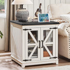 Joaxswe Farmhouse End Table Set 2, Narrow 18'' Night Stand with Glass Barn Door, 24" Square Side Table with Charger Station, Living Room Furniture Sets, Wood Nightstand Bedside Tables for Bedroom