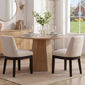 RIVOVA Upholstered Dining Chairs Set of 2, Modern Wooden Dining Room Chair Linen Fabric Kitchen Chairs Farmhouse Dinner Chair with Black Hardwood Frame, Beige