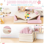 Modular Kids Play Couch, 5 Second Quick Bounce High Density Foam, Corduroy Fabric, Kids Sofa That Inspires Toddler Creativity for Playroom Bedroom Living Rooms Toddler Sofa -Pink and Beige