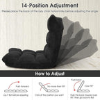 BANGTANE 14-Position Floor Chair, Adjustable Folding Gaming Chair Lazy Sofa w/Cushion, Meditation Chair with Back Support, Folding Floor Couch for Reading Bedroom, Living Room for Adults Kids (Black)
