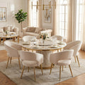 Modern Dining Chairs Set of 6, Upholstered PU Leather Dining Room Chairs with Gold Metal Legs, Accent Kitchen Chairs with Curved Backrest for Living Room, Cream