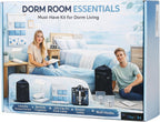 Dorm Room Essentials Set, 5-Piece College Dorm Essentials Kit for Girls & Guys, Laundry Backpack Hamper, Shower Caddy, Bedside Organizer, LED Light, Removable Wall Hooks