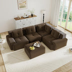 Oversized Modular Sectional Sofa, Modern V Shaped Corner Boneless Couch with Ottoman, Comfy 5 Seater Cloud Sleeper Sofa with Deep Seat, Customizable Layout Couches for Living Room, Apartment, Brown