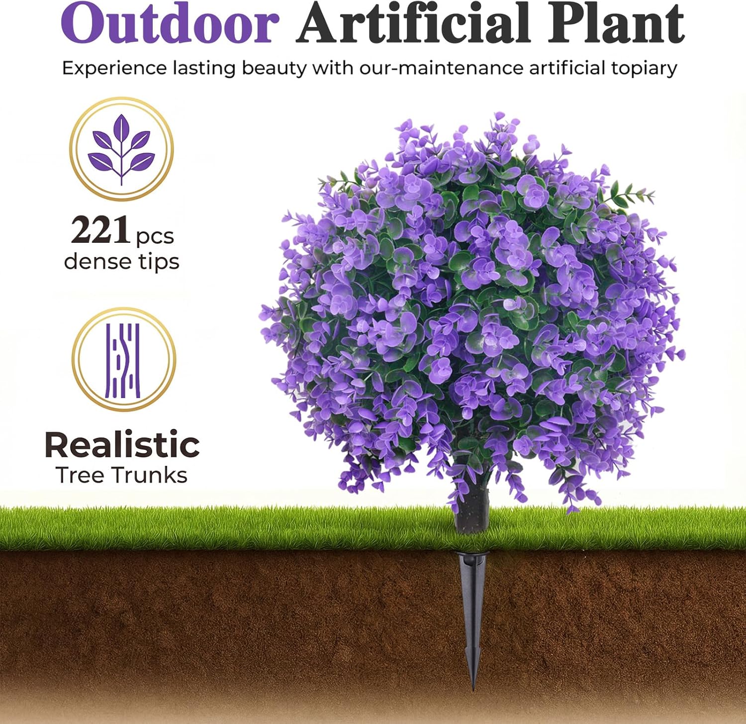 PATIO CHOICE Topiary Trees Artificial Outdoor Boxwood Ball Trees with Lavender Set of 2 22" Artificial Faux Plants Realistic Bushes Fake Shrubs Decorations for Outdoor Indoor Front Porch Garden