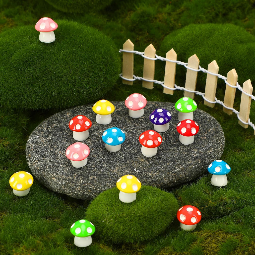 JUNEBRUSHS 120 Pcs Mini Resin Mushroom Colorful Fake Mushrooms Tiny Resin Mushroom Miniature Mushroom Figurines Mushroom Ornaments for Fairy Garden Landscape Crafts Party Favors