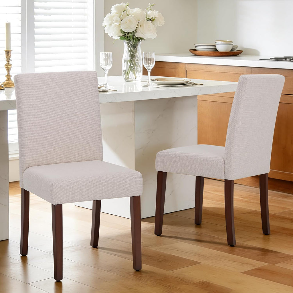 Upholstered Dining Chairs Set of 6 - Line Fabric Modern Farmhouse Kitchen Chairs,Mid-Back Dining Room Chairs with Wooden Legs