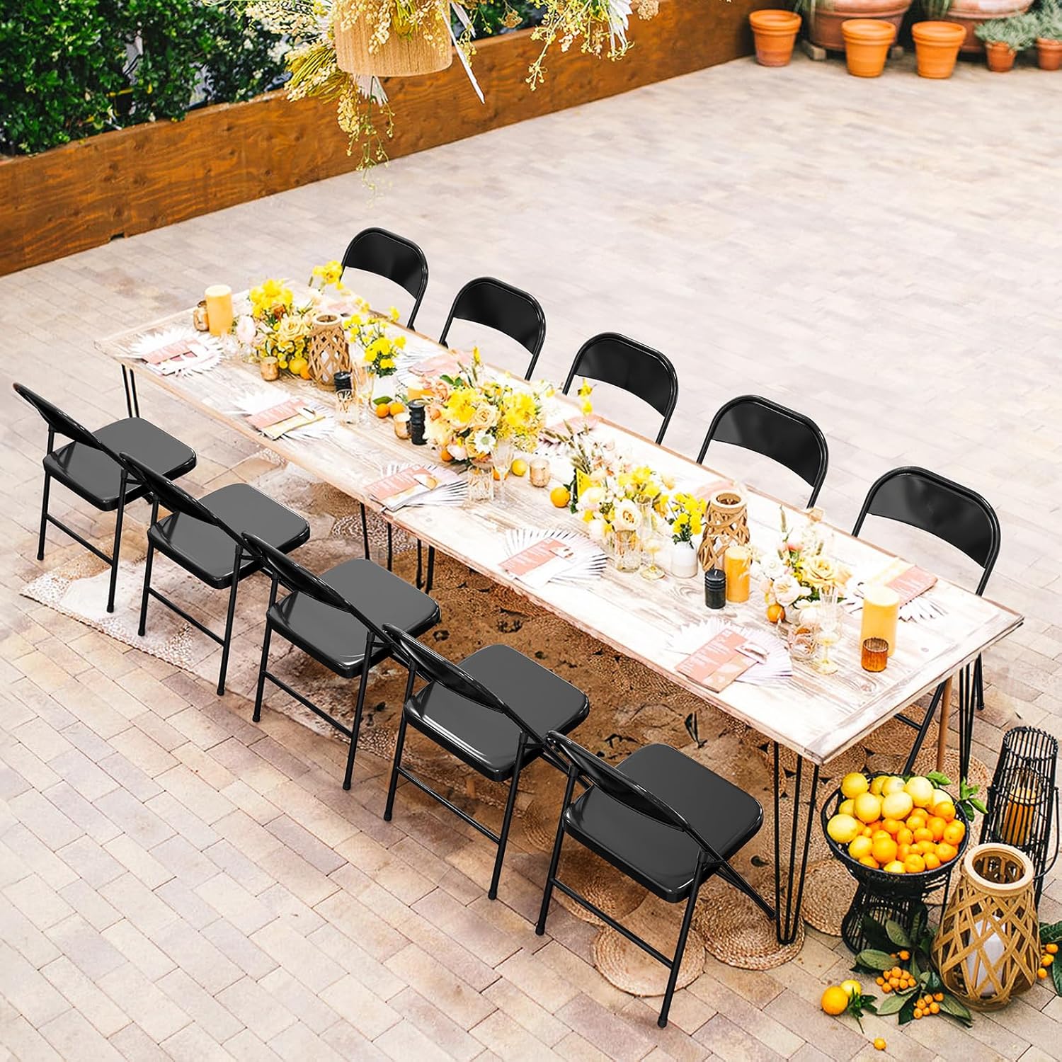 VINGLI Folding Chairs All Steel Metal Frame, Capacity 350 lbs, Durable Portable and Versatile for Indoor Outdoor Use, Black, Set of 4