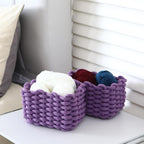 Sea Team 3-Pack Rectangle Woven Cotton Rope Storage Baskets with Handles, Shelf Basket, Closet Organizers, 3-in-1, Purple
