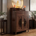 Solid Wood Personal Shrine Altar Table, Prayer Buddhist Niche Incense Table with Storage Cabinet, Buddha Niche Shrine Table, Buddhist Meditation Altar Cabinet (30.7 * 17.7 * 48.8in, Wood)