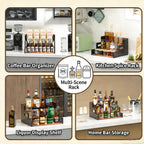 Liquor Bottle Display Shelf,Wood Syrup Organizer Rack,3 Step Countertop Organizer Wine Rack,Rustic Coffee Station Accessories for Syrup (Brown)