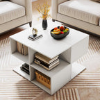 Giantex 4-Cube Book Shelf, 17'' Modern S-Shaped Couch End Sofa Side Table with Storage, Wood Cube Organizer, Small Bookshelf for Living Room Bedroom Home Office Dorm, White (1)