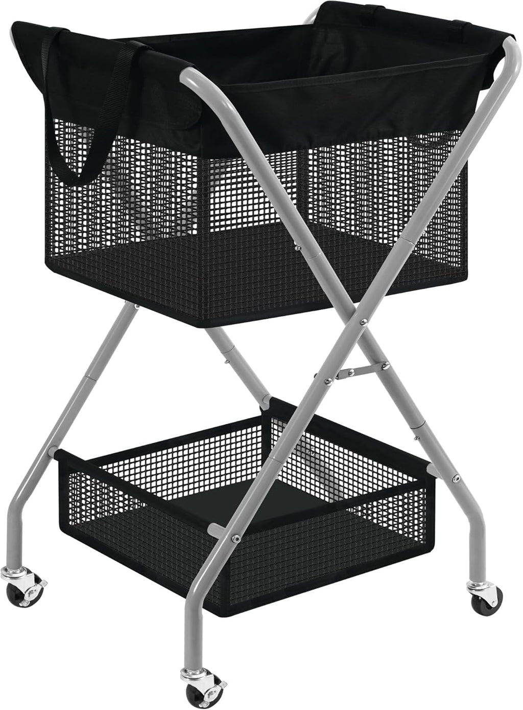 STO STO 2-Tier Foldable Laundry Cart with Wheels, 75L Tall Rolling Laundry Hamper, Collapsible Laundry Basket with Removable Bag, Rust-Resistant Steel Frame for Laundry Room, Bathroom, Dorm, Black