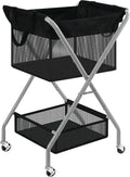 STO STO 2-Tier Foldable Laundry Cart with Wheels, 75L Tall Rolling Laundry Hamper, Collapsible Laundry Basket with Removable Bag, Rust-Resistant Steel Frame for Laundry Room, Bathroom, Dorm, Black