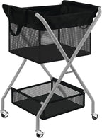 STO STO 2-Tier Foldable Laundry Cart with Wheels, 75L Tall Rolling Laundry Hamper, Collapsible Laundry Basket with Removable Bag, Rust-Resistant Steel Frame for Laundry Room, Bathroom, Dorm, Black