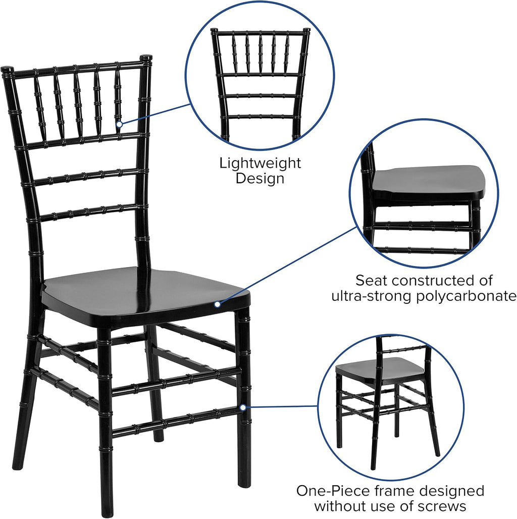 Flash Furniture 2 Pack HERCULES PREMIUM Series Black Resin Stacking Chiavari Chair
