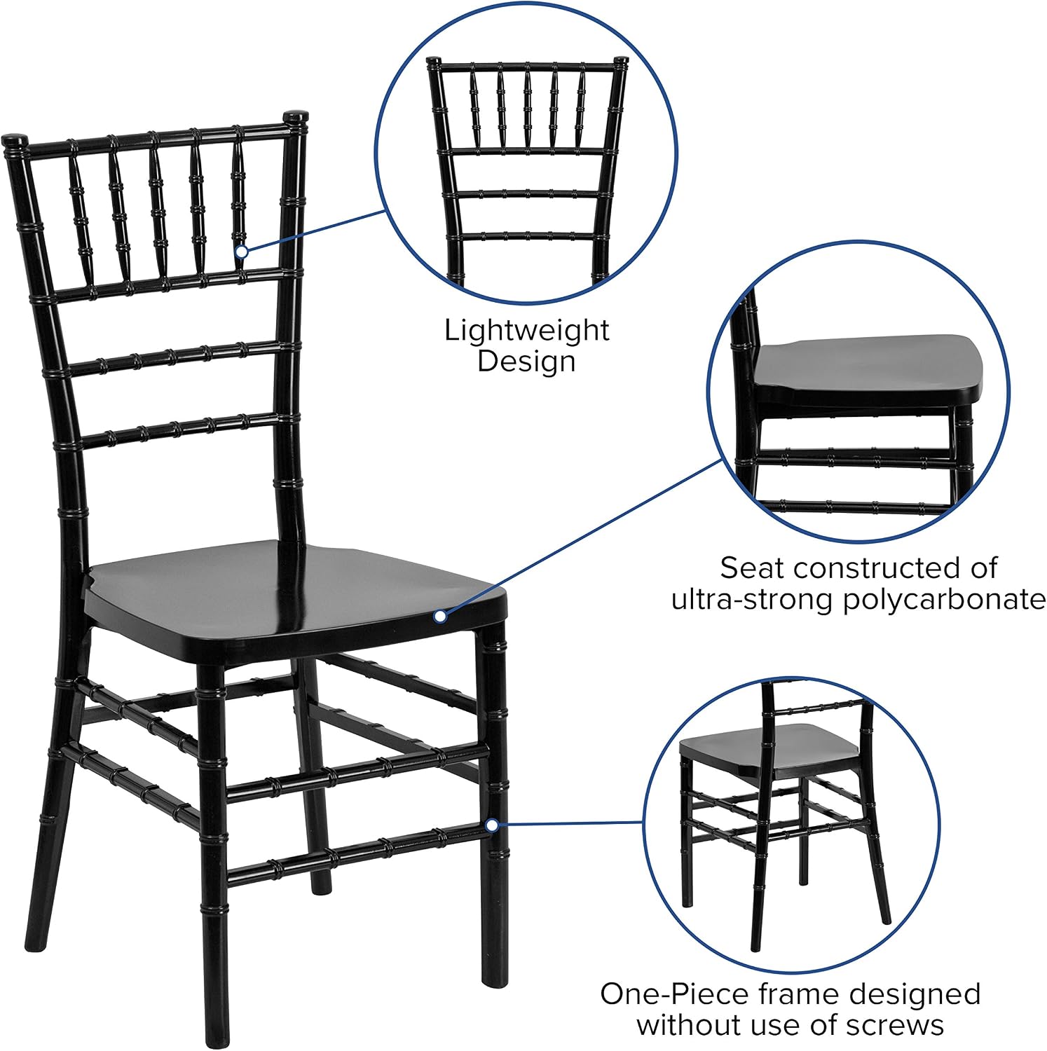 Flash Furniture 2 Pack HERCULES PREMIUM Series Black Resin Stacking Chiavari Chair
